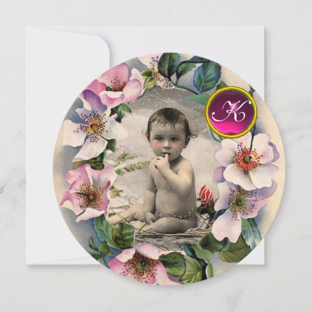 WILD ROSES CROWN ,STORK BABY SHOWER PHOTO TEMPLATE (Front)