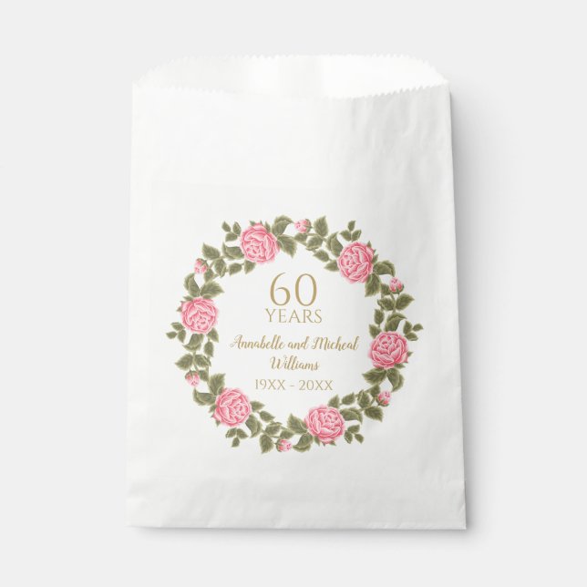WILD ROSES Floral Garland 60TH DIAMOND ANNIVERSARY Favour Bags (Front)