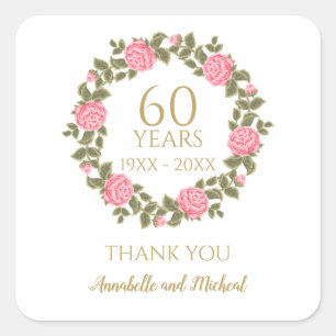 WILD ROSES Floral Garland 60th Wedding thank you Square Sticker
