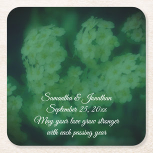 Wild Roses Flower Personalized Wedding  Square Paper Coaster