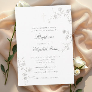 Wild Roses Garden Formal Modern Classic Baptism Invitation