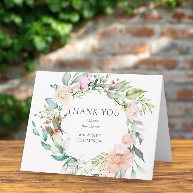 Wild Roses Garland Wedding Thank You Card (Creator Uploaded)