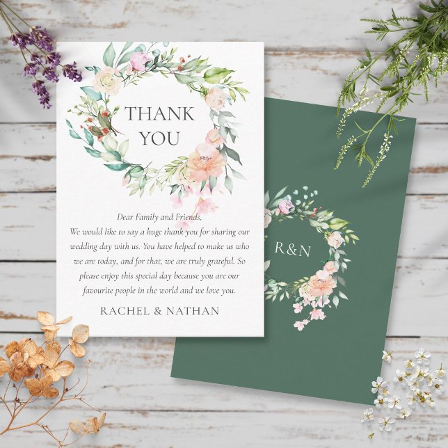 Wild Roses Garland Wedding Thank You Place Card (Creator Uploaded)