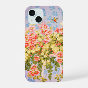 WILD ROSES ,GREEN LEAVES ,FLYING BIRD IN BLUE SKY iPhone 15 CASE