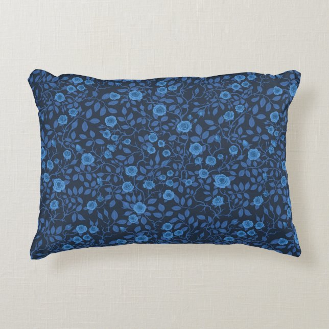 Wild roses in blue decorative cushion (Front)