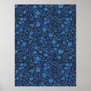 Wild roses in blue poster