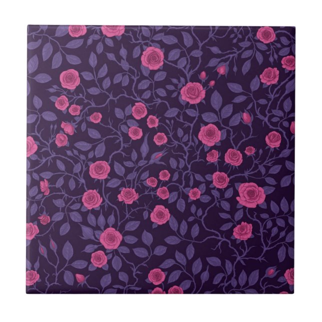 Wild roses in pink and purple tile (Front)