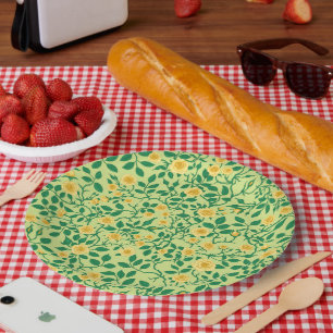 Wild roses in yellow and green paper plate