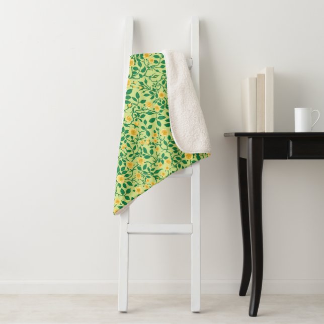 Wild roses in yellow and green sherpa blanket (In Situ)