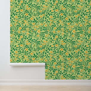Wild roses in yellow and green wallpaper