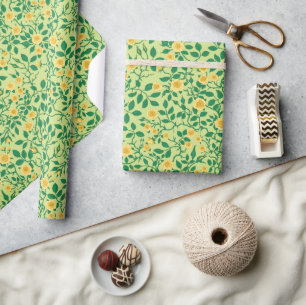 Wild roses in yellow and green wrapping paper