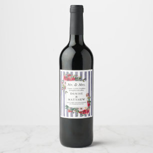 Wild Roses & Lavender Grey Stripe Wine Label