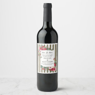 Wild Roses & Martini Olive Green Stripe Wine Label