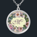 WILD ROSES MONOGRAM SILVER PLATED NECKLACE<br><div class="desc">Elegant, classy, classic floral design. Beautiful pink dog roses .Graphics and digital elaboration in vintage style by Bulgan Lumini (c) Easy to customise with your initials and own text as a wedding ceremony announcement, place cards, save-the-date .favours , thank you cards .bridal showers .baby showers .Sweet 16 birthdays, Bat Mitzvah...</div>