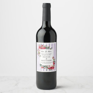 Wild Roses & Pastel Lilac Stripe Wine Label