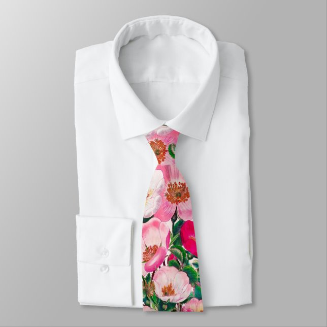 Wild Roses Pattern Tie (Tied)