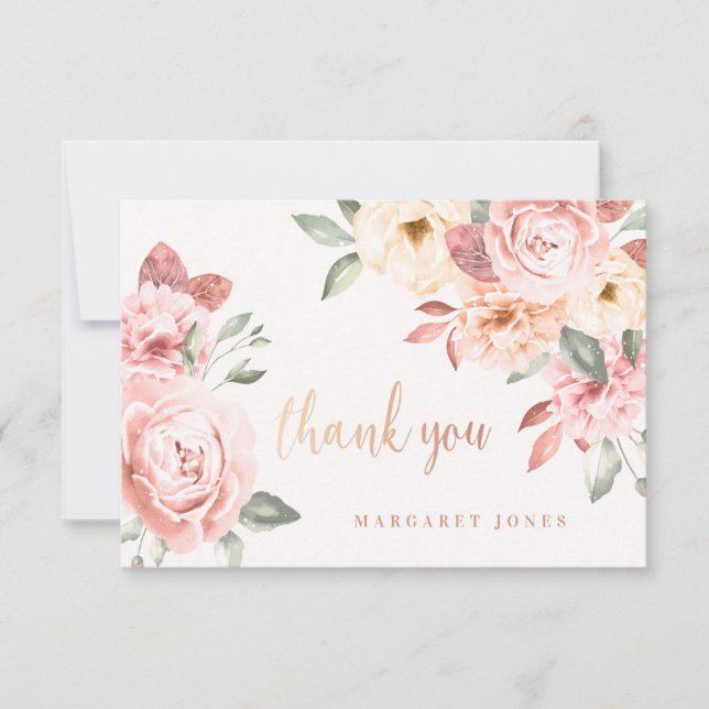 Wild Roses Personalised Thank You Note Card (Front)