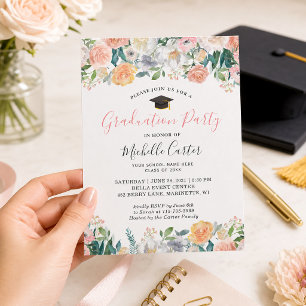 Wild Roses Photo Graduation Party Invitation