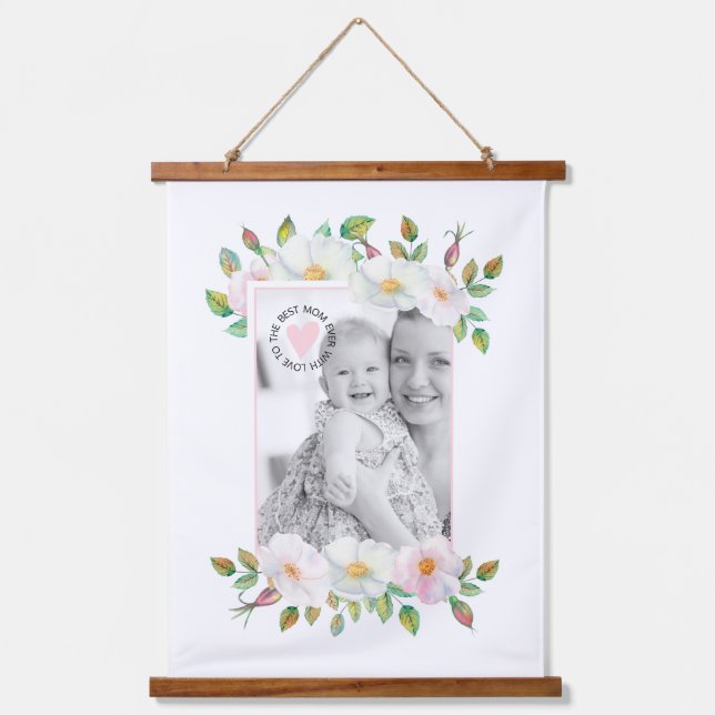 Wild roses pink border Mother's Day photo Hanging Tapestry (Front)