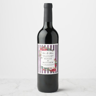 Wild Roses & Plum Perfect Stripe Wine Label