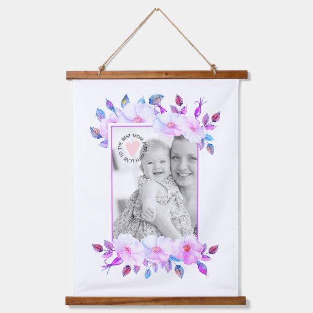 Wild roses purple border Mother's Day photo Hanging Tapestry (Front)
