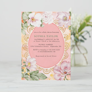 Wild Roses Vintage Pastel Frame Baby Shower Invitation