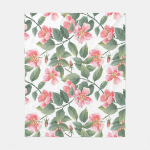 Wild Roses Watercolor Floral Seamless Fleece Blanket