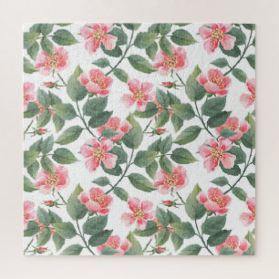 Wild Roses Watercolor Floral Seamless Jigsaw Puzzle