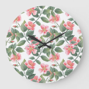 Wild Roses Watercolor Floral Seamless Large Clock