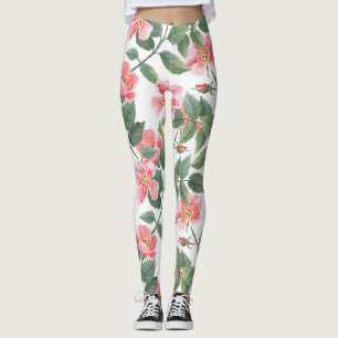 Wild Roses Watercolor Floral Seamless Leggings