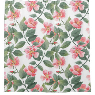 Wild Roses Watercolor Floral Seamless Shower Curtain