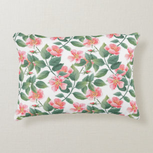 Wild roses watercolor seamless pattern. Flowers, l Decorative Cushion