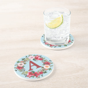 Wild Roses with Spun Sugar Blue Background Coaster