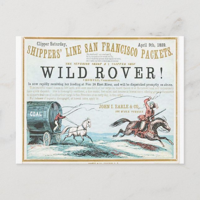 Wild Rover Clipper Sailing ship Postcard (Front)