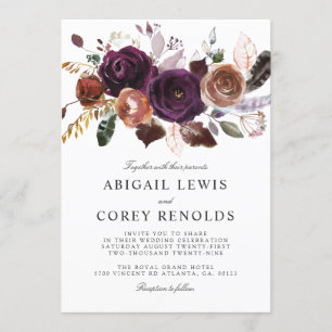 Wild Royal Bloom Bouquet   Plum Wedding Invite