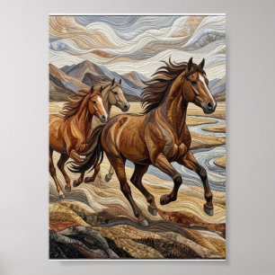 Wild Running Horses Majestic Nature Stampede Fleec Poster