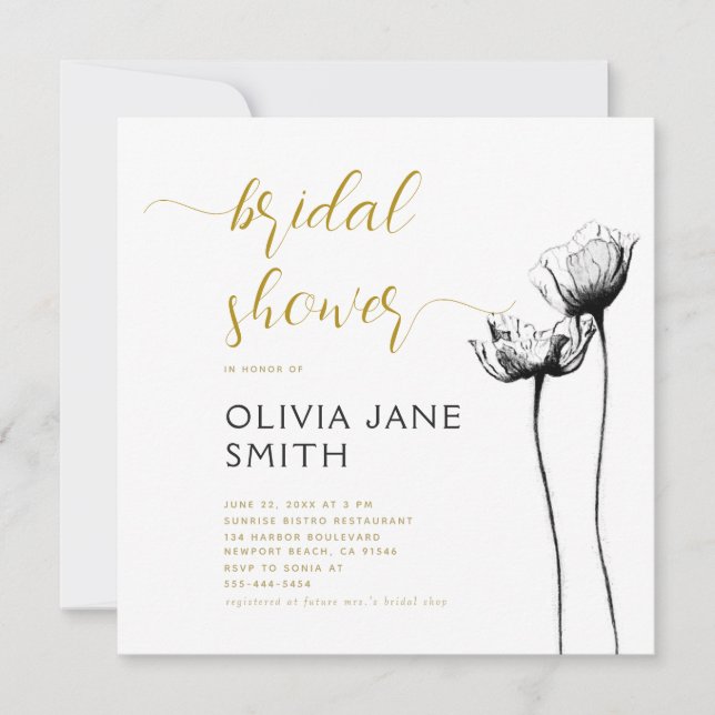 Wild Rustic Elegant Black White Gold Bridal Shower Invitation (Front)