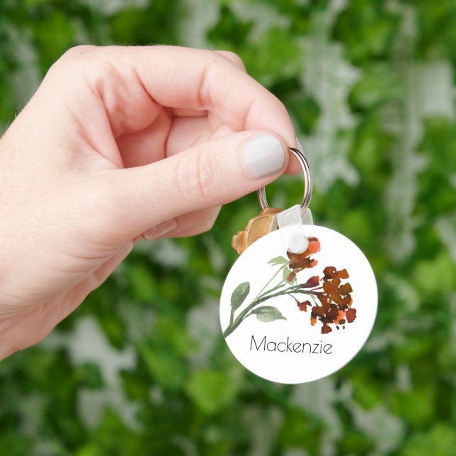 Wild Rustic Flowers | Burnt Orange Bohemian Custom Key Ring (Hand)