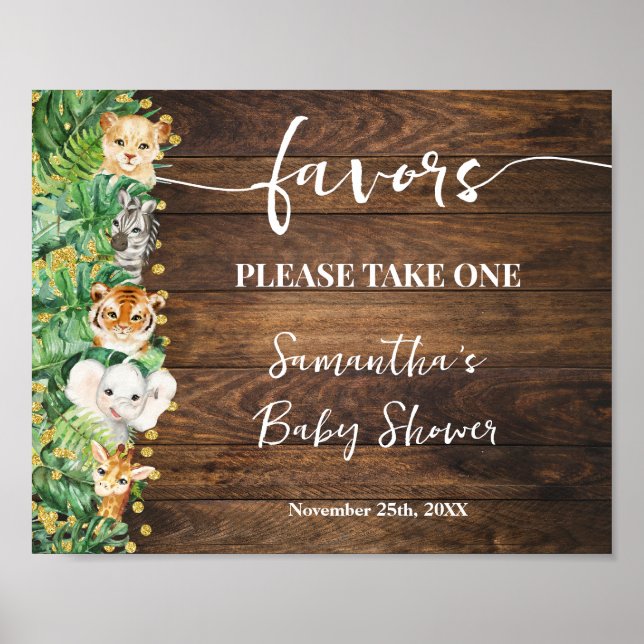 Wild Rustic Safari Animals Favours Baby Shower Sig Poster (Front)