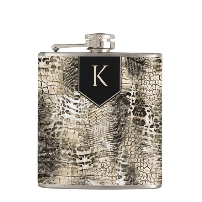 Wild Safari Animal Print with Your Monogram Hip Flask (Front)