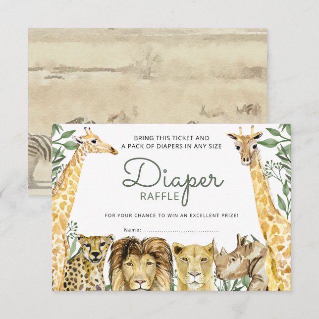 Wild Safari Animals Baby Shower Diaper Raffle Invitation (Front/Back)