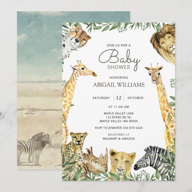 Wild Safari Animals Baby Shower Invitation (Front/Back)