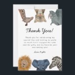 Wild Safari Animals Birthday Party Thank You Card<br><div class="desc">Cute safari theme kid's birthday party thank you card featuring hand drawn illustration of a giraffe,  leopard,  rhino,  lion,  elephant,  and zebra. The default text thanks the guests for coming to the party and for the gifts. Customise this product by adding your name at the bottom.</div>