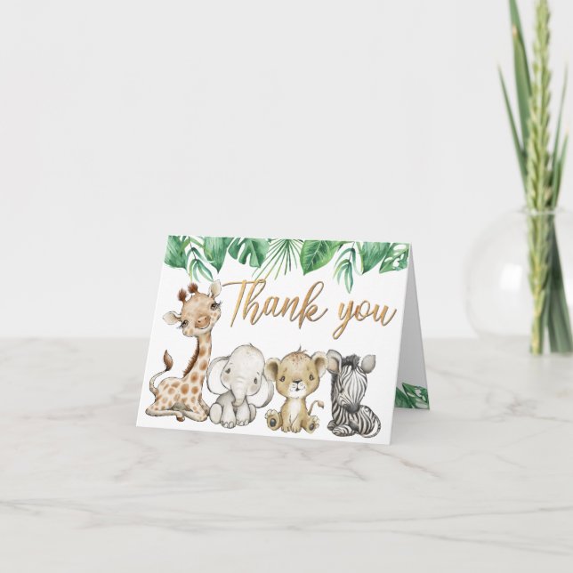 Wild Safari Animals Birthday  Thank You Card (Front)