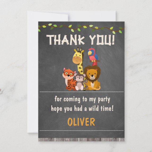 Wild Safari Animals BirthdayThank You Card (Front)