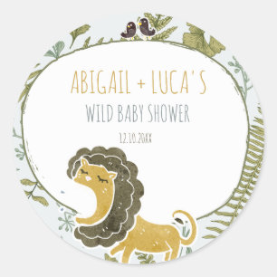 Wild Safari Animals Botanical Baby Shower Books  Classic Round Sticker