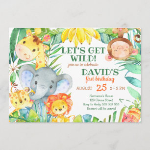 Wild Safari Animals Boy 1st  Birthday Invitation