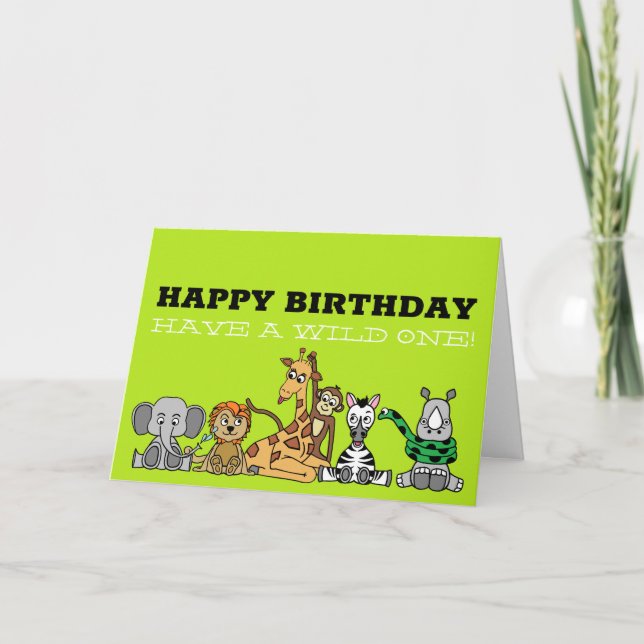 Wild Safari Animals, Children's Birthday Card (Front)