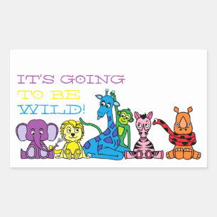 Wild Safari Animals, Children's Birthday Party Rectangular Sticker