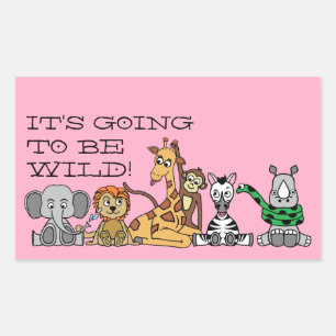 Wild Safari Animals, Children's Birthday Party Rectangular Sticker